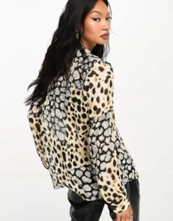 Design Long Sleeve Soft Shirt In Mixed Animal Scarf Print