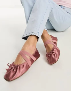 Design Los Angeles Ruched Ballet With Elastic Strap In Rose