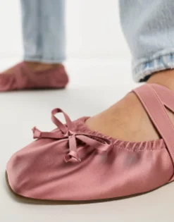 Design Los Angeles Ruched Ballet With Elastic Strap In Rose