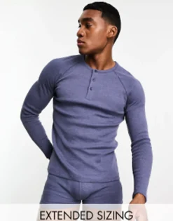Design Loungewear Set With Long Sleeve Top And Trunks In Waffle