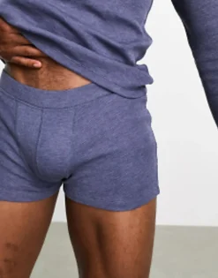 Design Loungewear Set With Long Sleeve Top And Trunks In Waffle