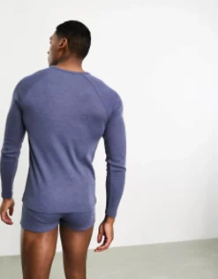Design Loungewear Set With Long Sleeve Top And Trunks In Waffle