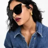 Design Metal Temple Cat Eye Sunglasses In