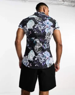 Design 'Michael' Stretch Skinny Shirt In And Purple Floral Print