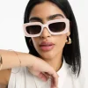 Design Mid Square Sunglasses With Tramline Detail In