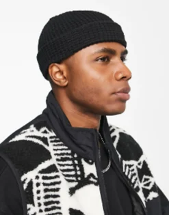 Design Mini Fisherman Ribbed Beanie In Waffle Knit