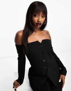 Design Mix & Match Bardot Suit In Black