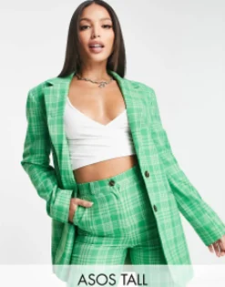 Design Mix & Match Tall Grandad Suit In Green Check