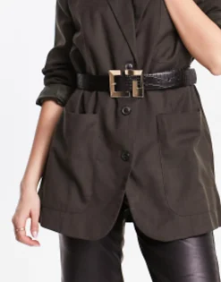 Design Monogram Buckle Croc Belt In