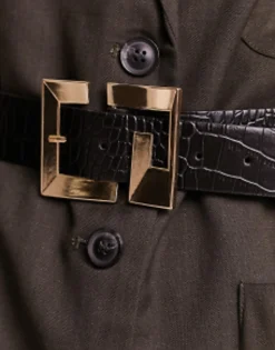 Design Monogram Buckle Croc Belt In