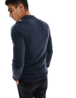 Design Muscle Fit Knitted Merino Wool Polo Jumper In