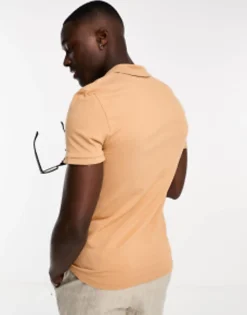 Design Muscle Fit Polo Shirt In Tan