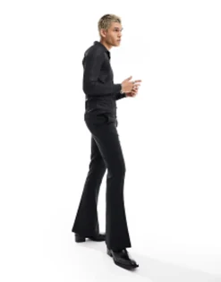 Design Muscle Long Sleeve Polo In Glitter Rib With Revere Collar