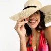 Design Natural Straw Floppy Hat With Skinny Band And Size Adjuster