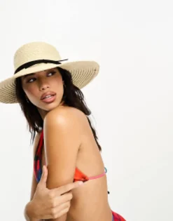 Design Natural Straw Floppy Hat With Skinny Band And Size Adjuster