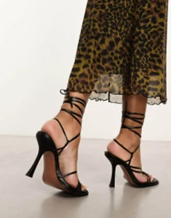 Design Nebula Strappy Tie Leg Heeled Sandals In