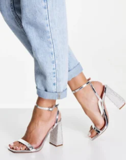 Design Nora Embellished Block Heel Barely There Heeled Sandals In