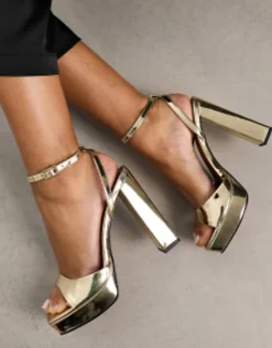 Design Noun Platform Barely There Heeled Sandals In Gold