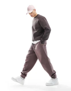Design Oversized Heavyweight Joggers In Washed Brown
