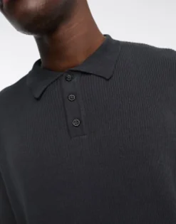Design Oversized Knitted Essential Rib Polo Jumper In