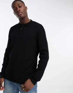 Design Oversized Knitted Essential Rib Polo Jumper In