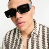 Design Oversized Rectangle Sunglasses With Bevelled Frame And Green Lens In Matte