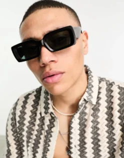 Design Oversized Rectangle Sunglasses With Bevelled Frame And Green Lens In Matte