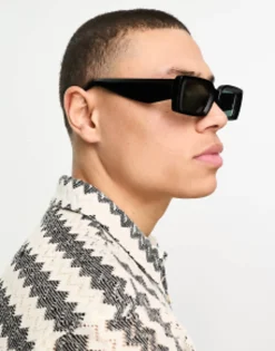 Design Oversized Rectangle Sunglasses With Bevelled Frame And Green Lens In Matte
