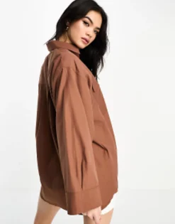 Design Oversized Shirt With Wide Cuff Detail In Brown