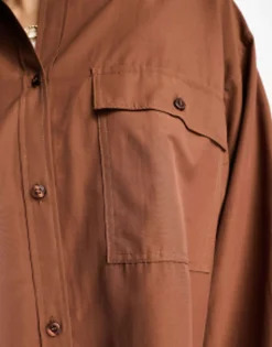 Design Oversized Shirt With Wide Cuff Detail In Brown