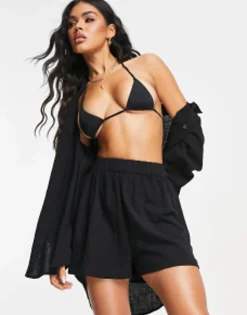 Design Oversized Textured Beach Co Ord In Black
