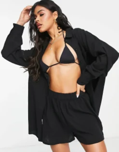 Design Oversized Textured Beach Co Ord In Black