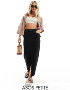 Design Petite Denim Maxi Skirt With Split Hem In