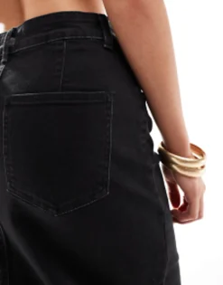 Design Petite Denim Maxi Skirt With Split Hem In