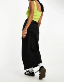 Design Petite Denim Midi Skirt With Split Hem In Washed