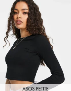 Design Petite Fitted Crop T-Shirt With Long Sleeve In