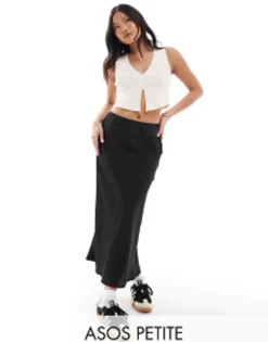 Design Petite Satin Bias Midi Skirt In