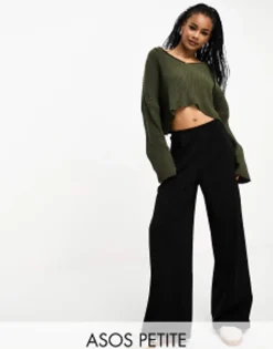 Design Petite Wide Leg Jersey Suit Trouser In