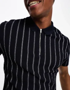 Design Polo T-Shirt In White Stripe
