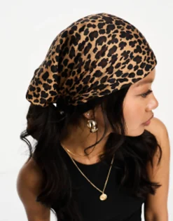 Design Polysatin Large Headscarf In Leopard Print In Neutral