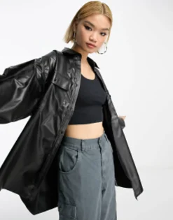 Design Pu Oversized Shirt With Wide Cuff Detail In