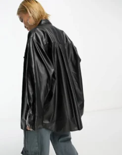 Design Pu Oversized Shirt With Wide Cuff Detail In