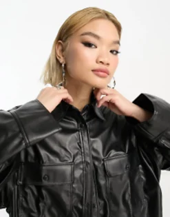 Design Pu Oversized Shirt With Wide Cuff Detail In