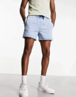 Design Pull On Shorter Length Denim Shorts In Light Wash Blue