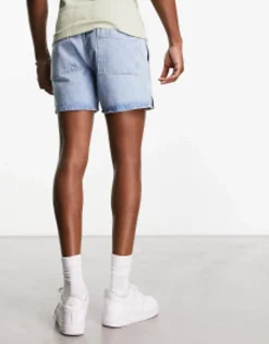 Design Pull On Shorter Length Denim Shorts In Light Wash Blue
