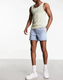 Design Pull On Shorter Length Denim Shorts In Light Wash Blue