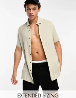 Design Regular Fit Viscose Shirt In Olive Green