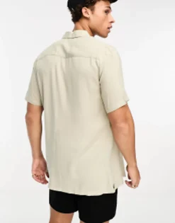 Design Regular Fit Viscose Shirt In Olive Green