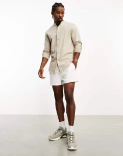 Design Regular Shirt In Linen With Grandad Collar In
