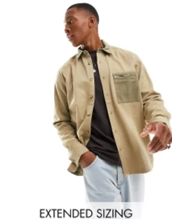 Design Relaxed Shirt With Contrast Cord Collar And Pocket In